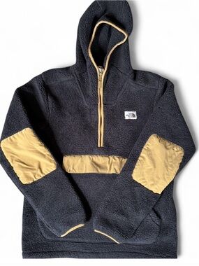 The North Face Black sherpa Half-Zip Pullover with Tan Accents